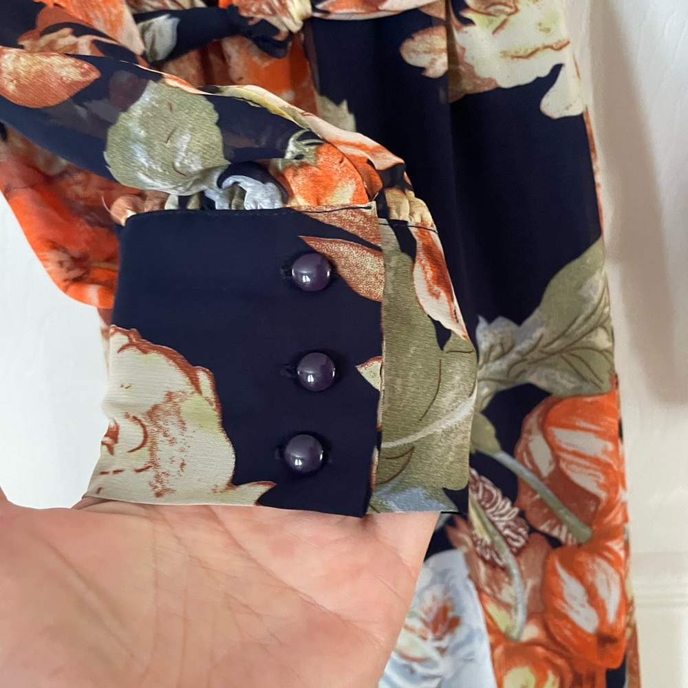 Floral Long Sleeve Maxi Dress - Blue & Orange - Picture 5 of 5